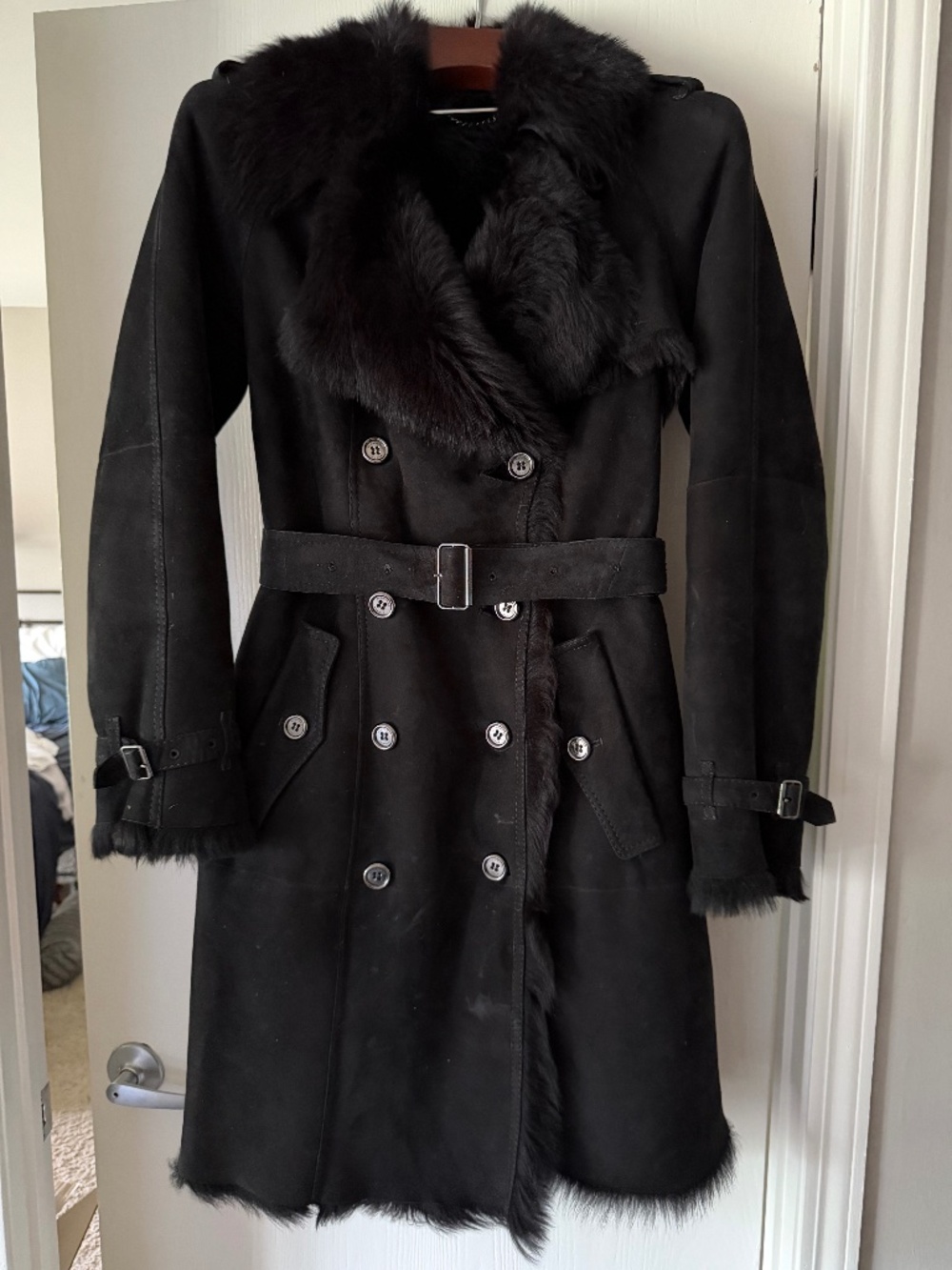 Burberry Black Toscana Shearling Trench Coat Long